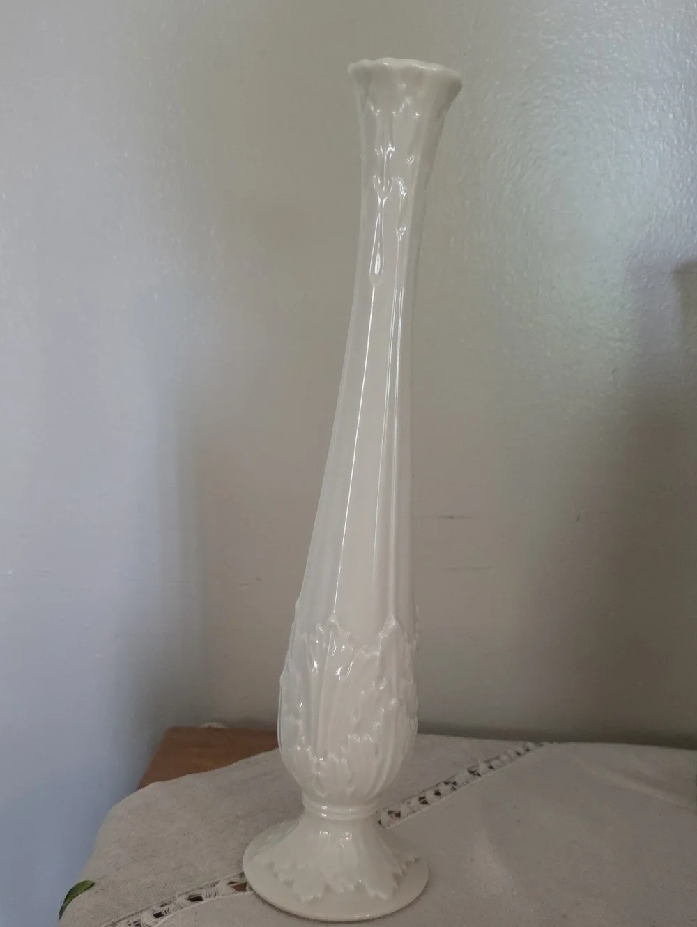 Lenox Cream Tall Bud Vase with Floral Relief - About 11 Inches tall
